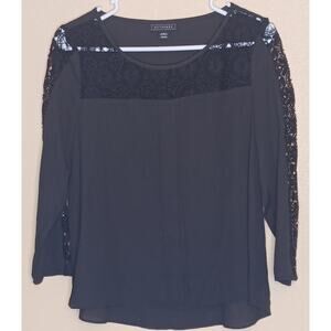 Metaphor Blouse Womens Size XS Black Crochet Trim Long Sleeve Pullover Polyester